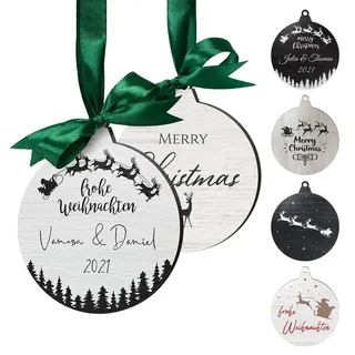 Personalisierte Baumkugel Anhänger - Weihnachtskugeln mit Namen & Text personalisiert - Christbaumschmuck Holz weiß - Geschenkanhänger selbst gestalten