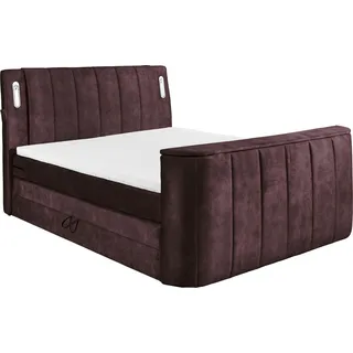 ED EXCITING DESIGN Boxspringbett »Dallas« 7 Stk. tlg. inkl. Topper, LED-Beleuchtung, TV Halterung und zwei Bettkästen, lila