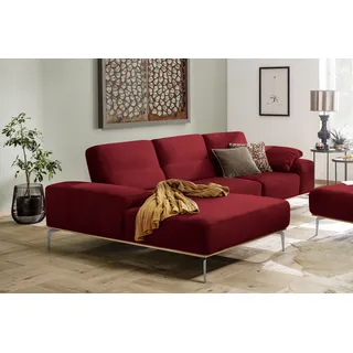 W.Schillig Ecksofa »run, Designsofa, bequem, L-Form« mit elegantem Holzsockel, Füße in Chrom glänzend, Breite 299 cm, rot