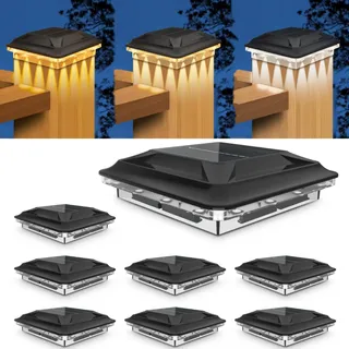 SenluKit 8 Stück Solar Pfostenleuchte, Verbesserte 3 Modi 16 LED Pfostenkappe Solar, Wasserfest Solarlampe für 9x9 10x10cm Holz/Vinyl Pfosten Garten Terrasse Zaun(Warmweiß Kaltweiß Neutralweiß)