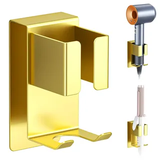 YYBO Glätteisen Halterung Ohne Bohren, Föhnhalter Wand, Lockenstab Halterung, Fönhalter Wandhalterung für Styler Zubehör Aufbewahrung, Fönhalterung Haartrocknerhalter für Bad, Gold (1 Stück)