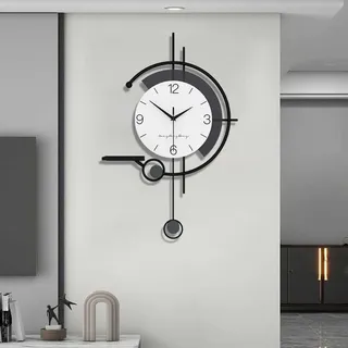 TWFJEL Minimalistisch Modern Wanduhr, Groß Kreativität Dekorative Wanduhren mit Ablagetisch Metallrahmen + Zifferblatt aus Holz Wanduhr ohne Tickgeräusche für Wohnzimmer Schlafzimmer Büro Küche