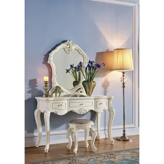 Schminktisch mit Spiegel Luxus Konsole Echtholz Schlafzimmer Barock Rokoko - Weiß