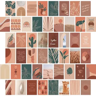 Bonhera Boho 50 PCS Wall College Kit Cute Room Decor Ästhetische Vintage Bild für Teen Girls Foto Wand Kunstdruck für Schlafzimmer Indie Room Decor Vsco Poster Wandcollage 10X15 CM