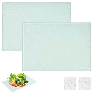 2 Stück Schneidebrett Glas 28x20cm –Hitzebeständig, Hygienisch, Kratzfest | Glasschneidebrett aus gehärtetem Glas mit rutschfesten Füßen – – Glasplatte Schneidbrett für Küche & Arbeitsplatte