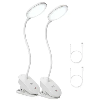 Miady 2 Stück Leselampe Bett Klemmleuchte USB Wiederaufladbare Klemmlampe 3 Helligkeiten Augenschutz Bettlampe mit Touch Dimmbar 360° Flexibel für Lesen, Schlafzimmer, Büro