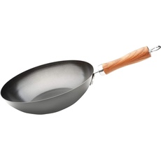 WECOOK! Carbono Wok Induktion 20 cm, Antihaftbeschichtung Titanium QUANTANIUM 3-Schicht Ökologisch PFOA-frei, Carbonstahl, Holzimitatgriff, Geeignet für alle Herdarten, Vitrokeramik, Gas