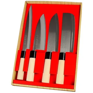 Japanisches 4er Messerset SekiRyu Sashimi, Deba, Santoku & Nakiri - SR1000. Klinge aus Rostfreiem Stahl