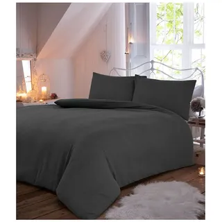 GC GAVENO CAVAILIA Flanell-Bettwäsche-Set Luxuriöse Qualität, unifarben, Thermoflanell-Bettbezug und Kissenbezüge, Baumwolle, anthrazit, Doppelbett