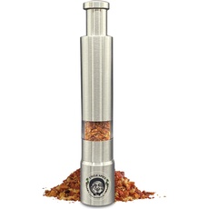 UNCLE SPICE® Trinidad Scorpion Flocken in Einhandmühle aus Edelstahl als Probierset - ca. 4g extrem scharfer Chiliflocken in praktischer Einhandmühle - Ideal zum BBQ und für Grillfeste als Mitbringsel