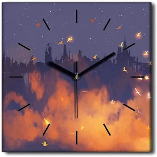 Coloray Uhr auf Leinwand 30x30 cm Wand Uhr Dekoration Wohnzimmer Segeltuch schwarze Hände -Stadt von Fackel. - Bunt