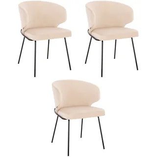 HOME DELUXE - Polsterstuhl AMARA- 3 Stück, Farbe: Samt Beige - weiche Polsterung, bis 120 kg belastbar I Küchenstuhl Speisestühle Esszimmerstühle - Beige
