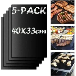 INF 5er-Pack Grillmatte, Ofenmatte, Backmatte – antihaftbeschichtet, 40 x 33 cm - Schwarz