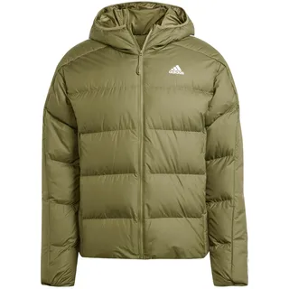 adidas Herren Essentials Midweight Down Hooded Stripes Jacket, Olive Strata, 4XL