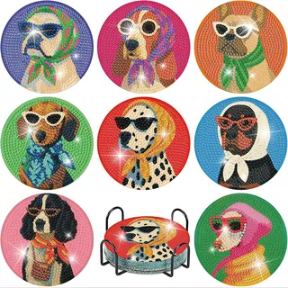 Bafutayawa Diamond Painting Coasters, Diamond Painting Untersetzer Hund Motiv, Diamant Painting Untersetzer DIY Set mit Halter, Perlenbilder Erwachsene Bastelset