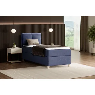 BEAUTYSOFA Modern Boxspringbett HELEN MINI - Bett mit Federkernmatratze Polsterbett 100x200cm mit Topper Einzelbett - Blau (soro 76) - Blau