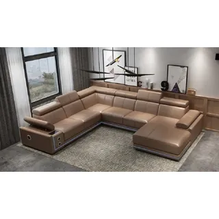 Wohnlandschaft Ecksofa Couch Moderne Led Linie - Braun