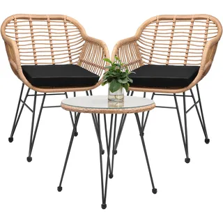 Polyrattan Garten-Sitzgruppe Bali 3-tlg Natur/Schwarz