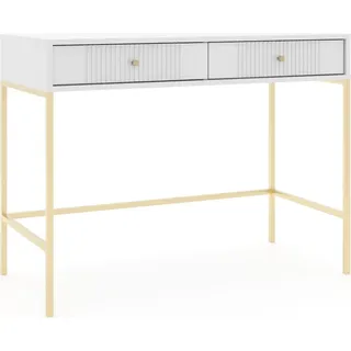 Schminktisch: zwei Schubladen, weiß, goldene Beine - Weiß, Gold