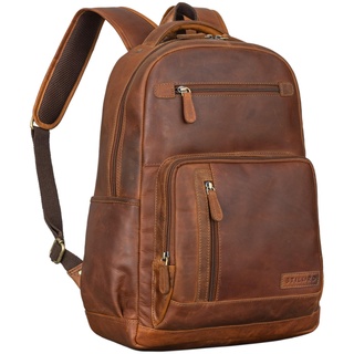 STILORD 'Hubertus' Lederrucksack Damen und Herren Vintage Laptop-Rucksack 15,6 Zoll Schulrucksack Leder Daypacks Lehrertasche Retro, Farbe:cognac - braun