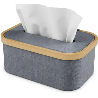 Vireon Taschentücher Box Spender aus Bambus mit Tücherbox aus Oxford-Stoff Tissue Box Papiertaschentücher Boxen Kosmetiktuchbox für Nur für kleine Papiertücher Wohnzimmer Bad Küche in Grau