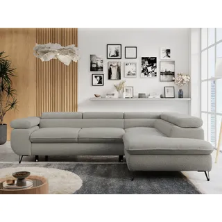 MKS Meble Ecksofa Sofa Grau, Wohnlandschaft L-Form mit Schlaffunktion und Bettkasten, Schlafsofa mit Bettkasten, Sofa mit Einstellbare Kopfstützen, Peter L ... Hellgrau
