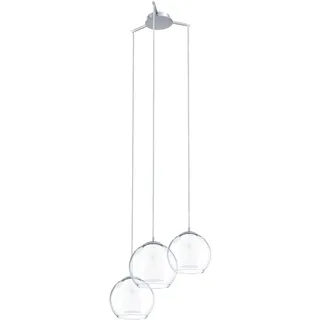 EGLO Pendelleuchte Bolsano, 3 flammige Hängelampe, Hängeleuchte aus Stahl und Glas in Chrom, Weiß, Klar, Esstischlampe, Wohnzimmerlampe hängend mit E27 Fassung