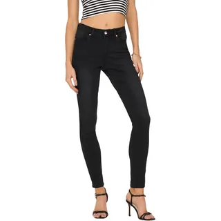 Only Damen Skinny Fit Jeans - Normal Waist Denim Stretch Hose | Bleached Used Design »ONLWAUW MID SK BJ1097«, schwarz