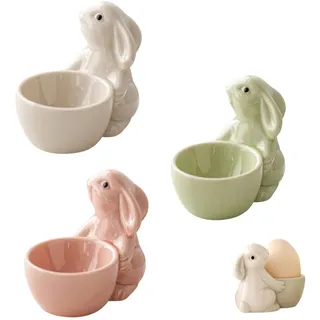 Kaezuy Eeierbecher Ostern Kaninchen Eierbecher Porzellan, 3er Set Keramik Ostern Deko Hase Eierständer, Kaninchen Eierhalter Lustig Eierbecher für Tischdeko Ostergeschenke