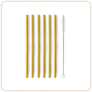 LITTLE BALANCE 8456 Bambus-Strohhalme, 6 Stück, wiederverwendbar, mit 1 Bürste, 20 cm, aus echtem Bambus