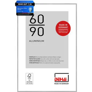DEHA Design Bilderrahmen, 60 x 90 cm, Aluminium, Silber matt, Posterrahmen zum Aufhängen im Hoch- & Querformat, bruchsicheres Kunstglas, Tribeca