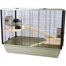 Little Friends Langham Tall Rat and Hamster Cage with Two Floors, 77 x 47 x 58 cm, Silver/ Black