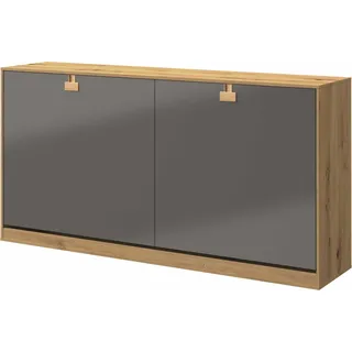 Kaiser Möbel Schrankbett 90x200 Horizontal Wandklappbett INDEX Grau/Eiche mit Matratze H2/H3 - Grau, Braun