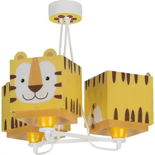 Dalber Lampe kinderzimmer, kinderlampe Pendelleuchte Hängelampe, Deckenleuchte Kinder, Deckenlampe kinderzimmer 3 Lichter Little Tiger Tiere, gelb, 64567, E27