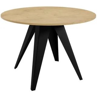 Feldmann-Wohnen Esstisch Gerda Gold Craft Eiche / Schwarz 90/128 / 90 / 76cm , Holz , Rund,Rund , Stativgestell , 90x76x90 cm , Esszimmer, Esstische