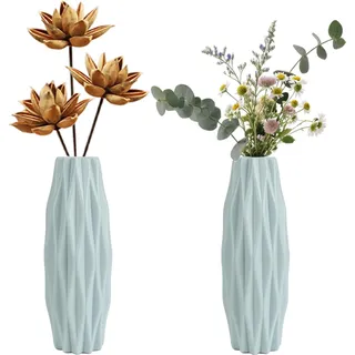 2 Stück Kunststoff Vasen Imitation Keramik Blumenvase Modern für Tischdeko Blumen Vase für Innen Schlafzimmer Wohnzimmer Balkon Tischdeko Hochzeit(Grün)
