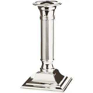 EDZARD Kerzenleuchter Lincoln, Höhe 15 cm, kannelierter Schaft, quadratischer Fuß 8 x 8 cm, edel versilbert, anlaufgeschützt, mit Samtfuß, Kerzenhalter für Stabkerze