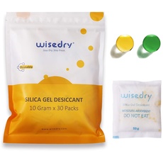 Wisedry 10g x 30 Packungen Silica Gel Sachets Beutel mit Orangenperlen Feuchtigkeitsanzeige Trockenmittel Packs Feuchtigkeitsabsorber zur Entfernung von Lufttrockner Feuchtigkeit