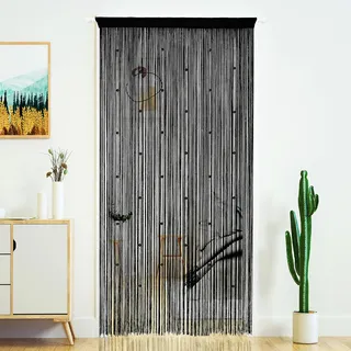 YaoYue Perlenvorhang Tür Fadenvorhänge für Tür Quasten Perlen hängende Fransen Hippie Raumteiler Fenster Flur Eingang Wand Schrank Schlafzimmer Privatsphäre Dekor (100 x 280 cm, schwarz)