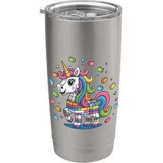 Einhorn Regenbogen Niedlich Kawaii Block Baustein Baustein Baumeister Doppelwandiger Edelstahl-Thermobecher