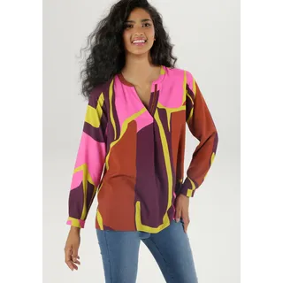 Aniston SELECTED Schlupfbluse mit leicht glänzendem Samtband am Ausschnitt, bunt