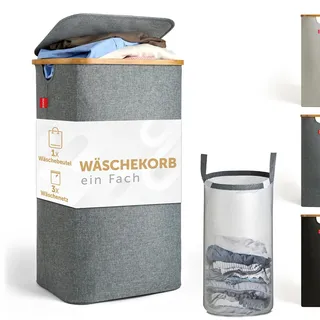 Blumtal Wäschekorb 100L - Wäschesammler mit herausnehmbaren Wäschesack - Wäschekorb schmal - laundry baskets - Pfandflaschensammelbehälter - Wäschekorb mit Deckel - Wäschekorb grau - laundry bag