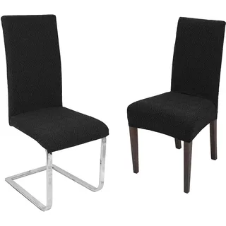 BEAUTEX 2er Set Stuhlhussen, elastische Stretch Hussen Bi-Elastic, Motiv und Farbe wählbar (Motiv Barock, Farbe Schwarz)