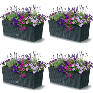 Prosperplast 4x Blumenkasten inkl. Bewässerung Balkonkasten Blumentopf Anthrazit