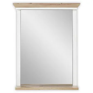 Stella Trading JASMIN Wandspiegel in Pinie hell, Artisan Eiche Optik - Landhausstil Spiegel mit Ablage für Flur & Garderobe - 65 x 83 x 15 cm (B/H/T)