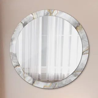 Spiegel - Mirror zum Wandspiegel Schlafzimmer – Schminkspiegel- weiß Marmor Gold- Ø90cm - Grau