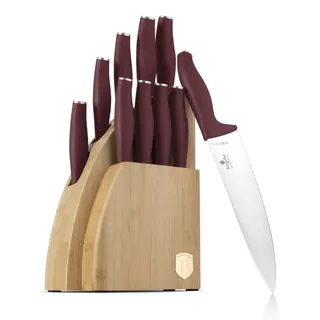 Berlinger Haus 10-teiliges Messerset mit Bambushalter, Edelstahl, Ergonomischer Griff, Farbe Bordeaux, enthlt Koch-, Brot-, Santoku-, Universal-, Schl- und Steakmesser - bordeaux