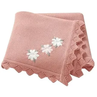 LAWKUL Babydecke 100% Nachvollziehbar Baumwolle Weich Gestrickt Babydecken Blumen für Neugeborene Jungen Mädchen 100x80cm Rosa