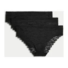 Womens M&S Collection 3er-Pack Brazilian-Slips mit Spitze und FlexifitTM - Black, Black, UK 10 (EU 38)