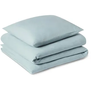 Amazon Basics Vorgewaschenes Mikrofaser-Bettwäsche-Set, extra weich, natürlicher Knitter-Look, bügelfrei, 2-teilig, Einzelbett, Bettbezug 135 x 200 cm & Kissenbezug 80 x 80 cm, Blau